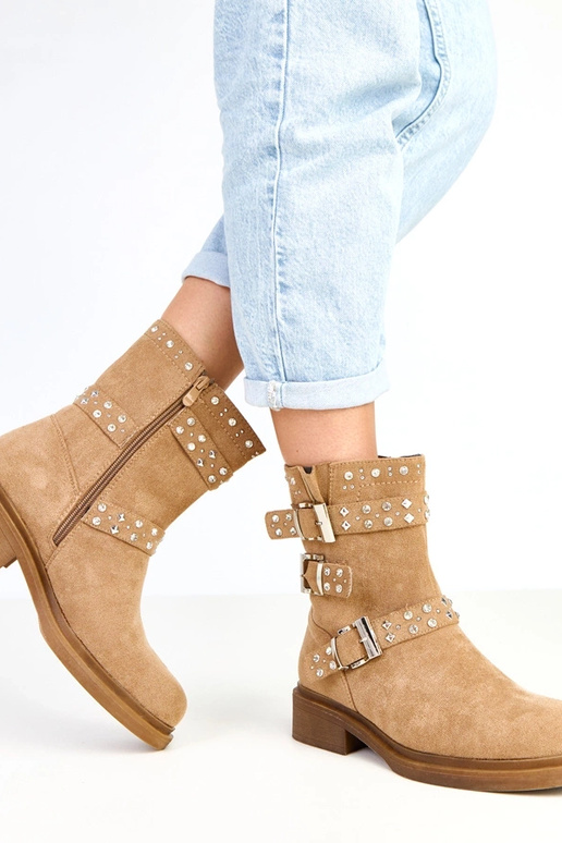 Rudos botinės su cirkoniais ant žemo... Rudos botinės su cirkoniais ant žemo...