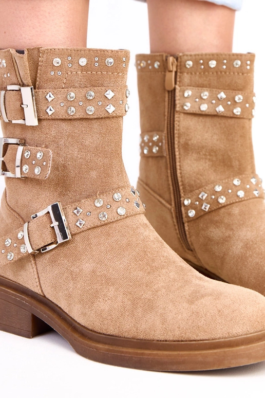 Rudos botinės su cirkoniais ant žemo... Rudos botinės su cirkoniais ant žemo...