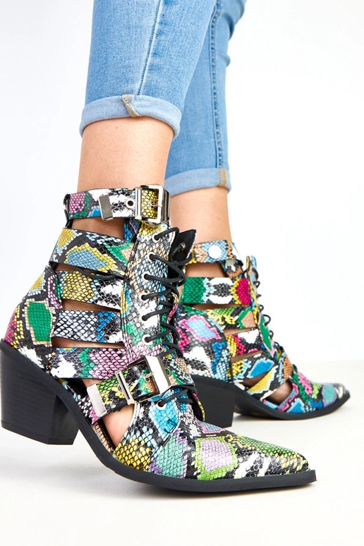 Įvairiaspalvės botinės ant kulno su...