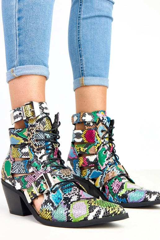 Įvairiaspalvės botinės ant kulno su...