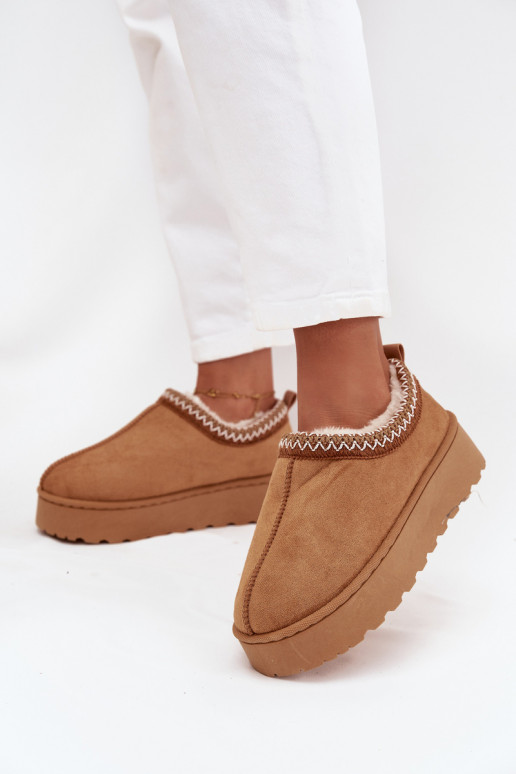 sniego batai Žemos moteriškossuHaftem su platforma rudos spalvos Taliah