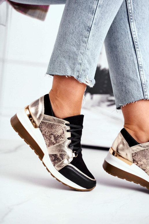 Odiniai Sneakers modelio batai aukso spalvos Nicole 2465 Odiniai Sneakers modelio batai aukso spalvos Nicole 2465