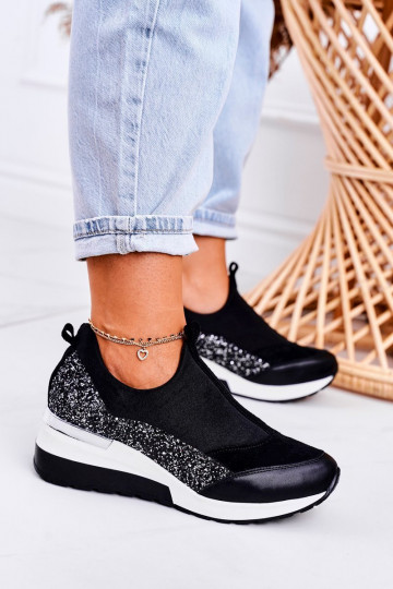 Moteriškas Odiniai Sneakers modelio batai juodos spalvos sidabro spalvos Frances