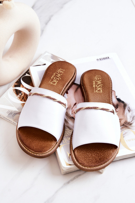 Odinės šlepetės LeĮskis Shoes 3047 baltos spalvos Odinės šlepetės LeĮskis Shoes 3047 baltos spalvos