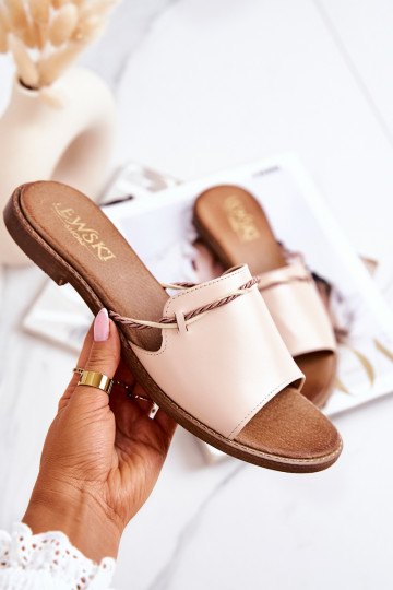 Odinės šlepetės LeĮskis Shoes 3047 smėlio spalvos