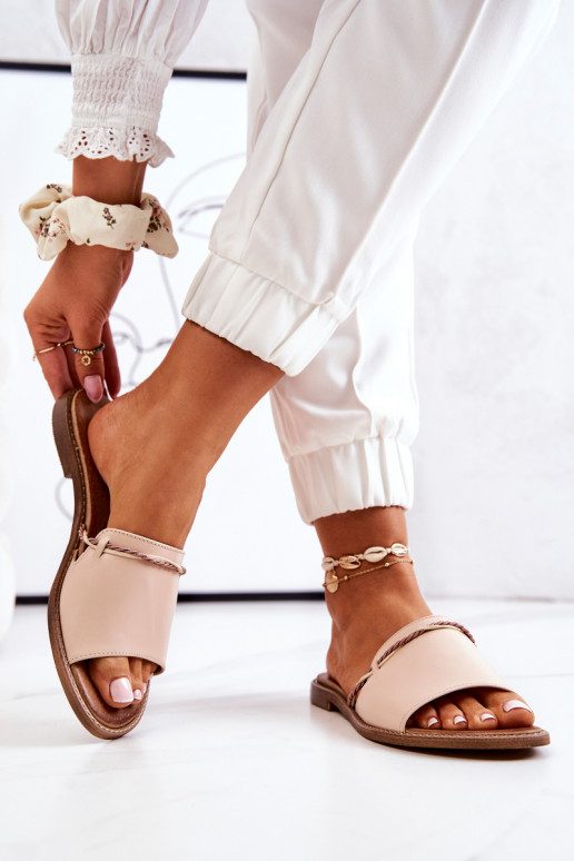 Odinės šlepetės LeĮskis Shoes 3047 smėlio spalvos Odinės šlepetės LeĮskis Shoes 3047 smėlio spalvos