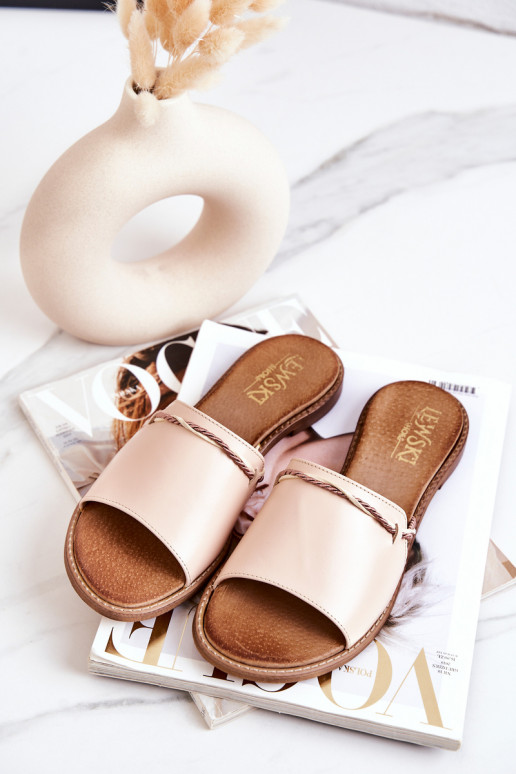 Odinės šlepetės LeĮskis Shoes 3047 smėlio spalvos Odinės šlepetės LeĮskis Shoes 3047 smėlio spalvos