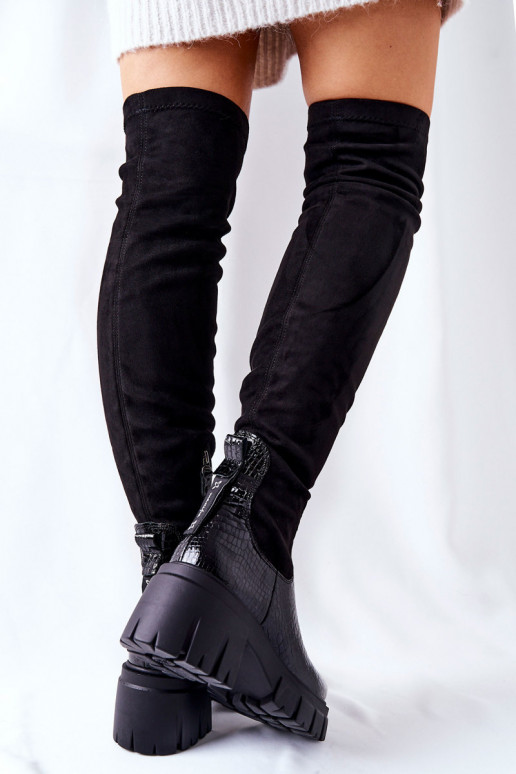 Oda ilgaauliai batai Tai turiciejka  juodos spalvos 05260-01 Oda ilgaauliai batai Tai turiciejka  juodos spalvos 05260-01