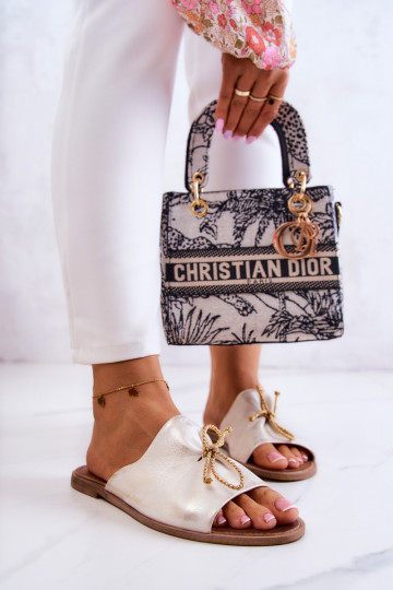 Zazoo 2659 Odinės šlepetės Moteriškas Baltos-aukso spalvos