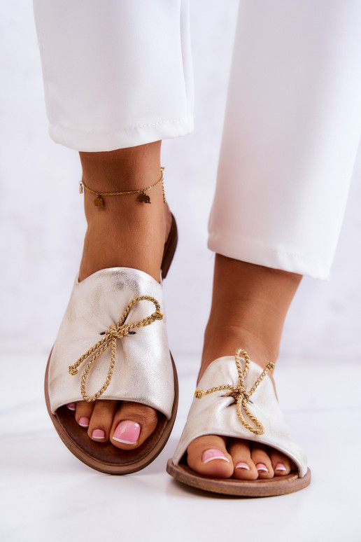 Zazoo 2659 Odinės šlepetės Moteriškas Baltos-aukso spalvos Zazoo 2659 Odinės šlepetės Moteriškas Baltos-aukso spalvos