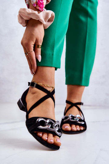 Moteriškas Zomšinės basutės su grandinėlėmis Laura Messi 2365 juodos spalvos 2