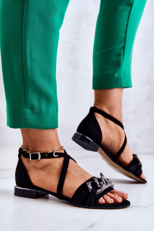 Moteriškas Zomšinės basutės su grandinėlėmis Laura Messi 2365 juodos spalvos