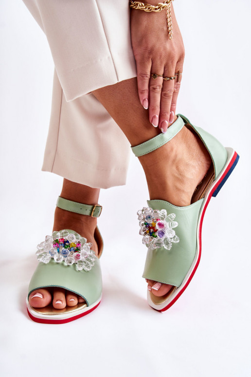 Moteriškas Oda sandalai su ornamentais žalios spalvos Nevassa