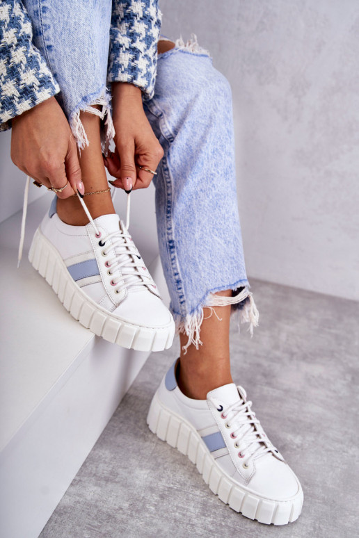 Moteriškas Oda sportiniai bateliai su dirželiais Baltos-mėlynos spalvos Ariva