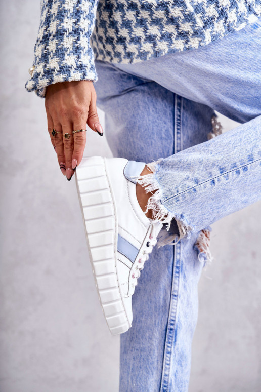 Moteriškas Oda sportiniai bateliai su dirželiais Baltos-mėlynos spalvos Ariva