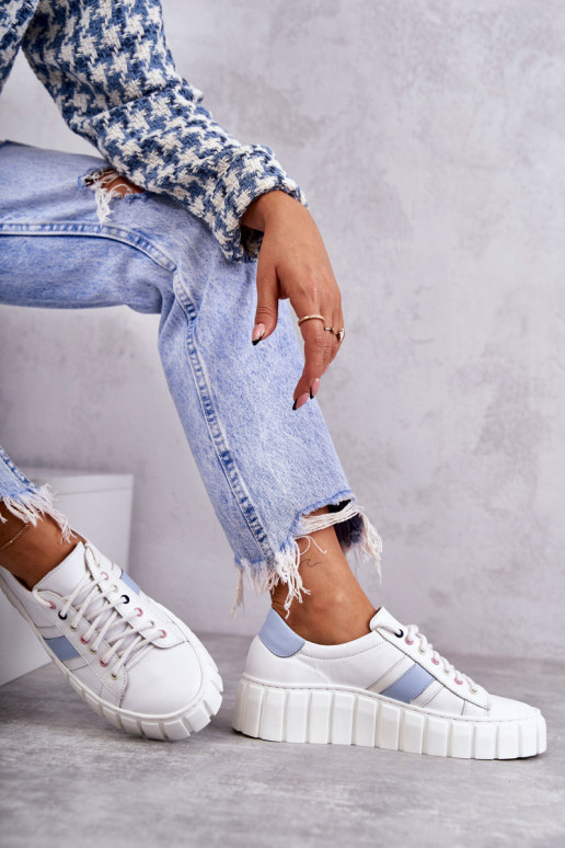 Moteriškas Oda sportiniai bateliai su dirželiais Baltos-mėlynos spalvos Ariva