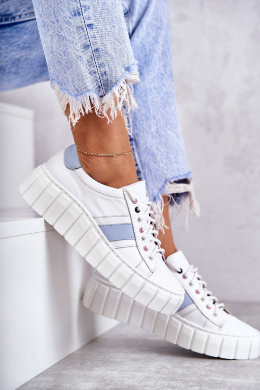 Moteriškas Oda sportiniai bateliai su dirželiais Baltos-mėlynos spalvos Ariva