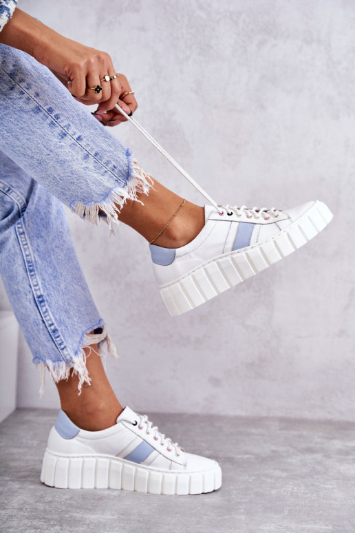 Moteriškas Oda sportiniai bateliai su dirželiais Baltos-mėlynos spalvos Ariva