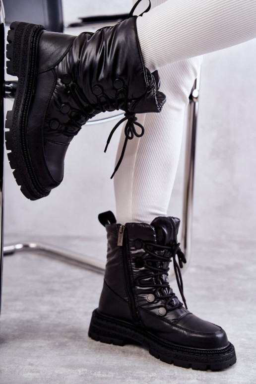 Moteriškas sniego batai su raišteliais GOE KK2N4017 juodos spalvos