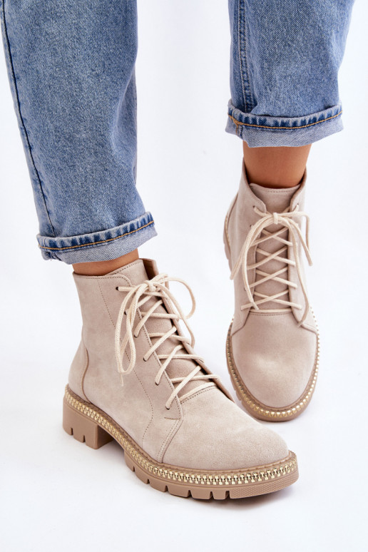 Aulinukai su plačiais kulniukais LeĮskis Shoes 3285 dramblio kaulo spalvos Aulinukai su plačiais kulniukais LeĮskis Shoes 3285 dramblio kaulo spalvos