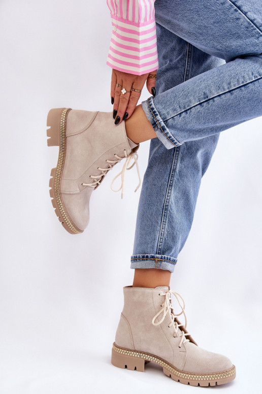 Aulinukai su plačiais kulniukais LeĮskis Shoes 3285 dramblio kaulo spalvos Aulinukai su plačiais kulniukais LeĮskis Shoes 3285 dramblio kaulo spalvos