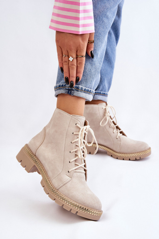 Aulinukai su plačiais kulniukais LeĮskis Shoes 3285 dramblio kaulo spalvos Aulinukai su plačiais kulniukais LeĮskis Shoes 3285 dramblio kaulo spalvos