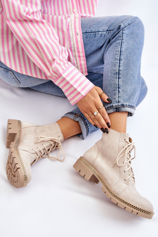 Aulinukai su plačiais kulniukais LeĮskis Shoes 3285 dramblio kaulo spalvos Aulinukai su plačiais kulniukais LeĮskis Shoes 3285 dramblio kaulo spalvos