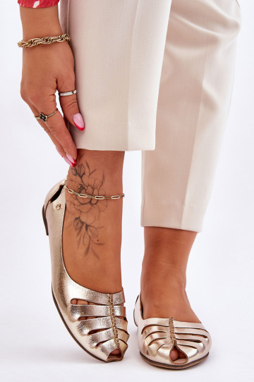 Zazoo 10009 Patogios natūralios odos balerinos Moteriškas aukso spalvos