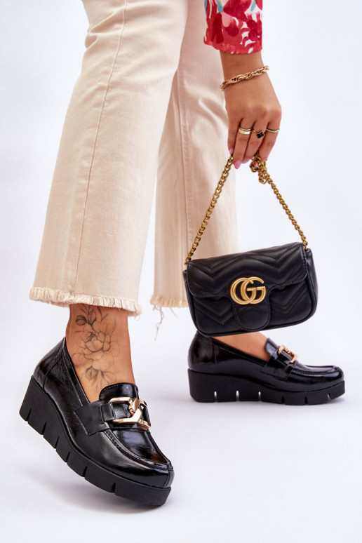 Lakuoti mokasinai Ant platformos juodos spalvos Lemar Felicita