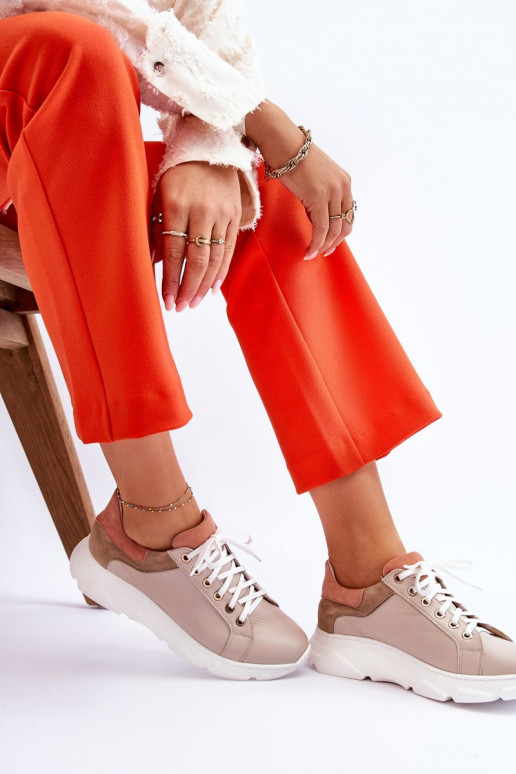 Patogus Oda sportiniai bateliai su platforma smėlio spalvos Alisane Patogus Oda sportiniai bateliai su platforma smėlio spalvos Alisane