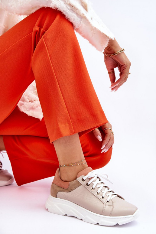 Patogus Oda sportiniai bateliai su platforma smėlio spalvos Alisane Patogus Oda sportiniai bateliai su platforma smėlio spalvos Alisane