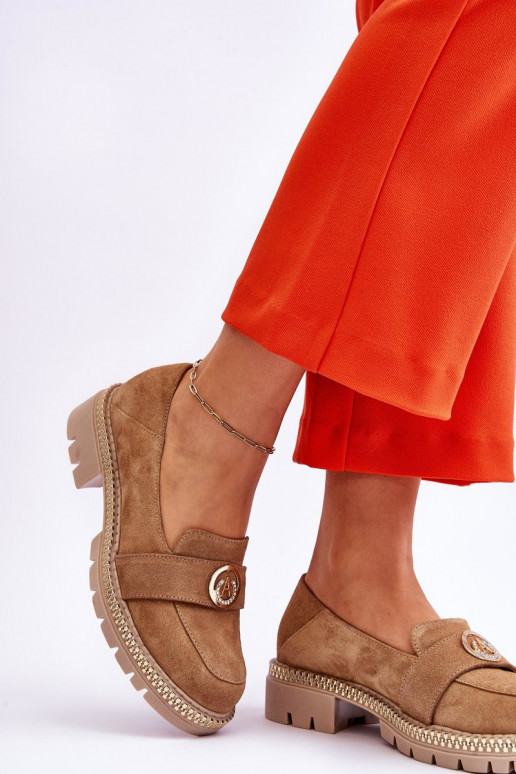 Elegantiško stiliaus Zomšiniai mokasinai smėlio spalvos Laverne