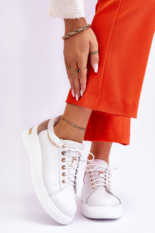 Moteriškas Oda sportiniai bateliai su platforma baltos spalvos Caressa