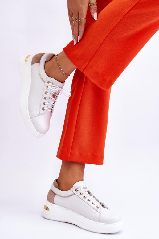 Moteriškas Oda sportiniai bateliai su platforma baltos spalvos Caressa