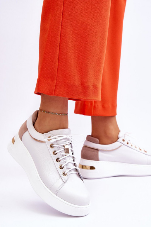 Moteriškas Oda sportiniai bateliai su platforma baltos spalvos Caressa