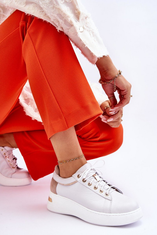 Moteriškas Oda sportiniai bateliai su platforma baltos spalvos Caressa