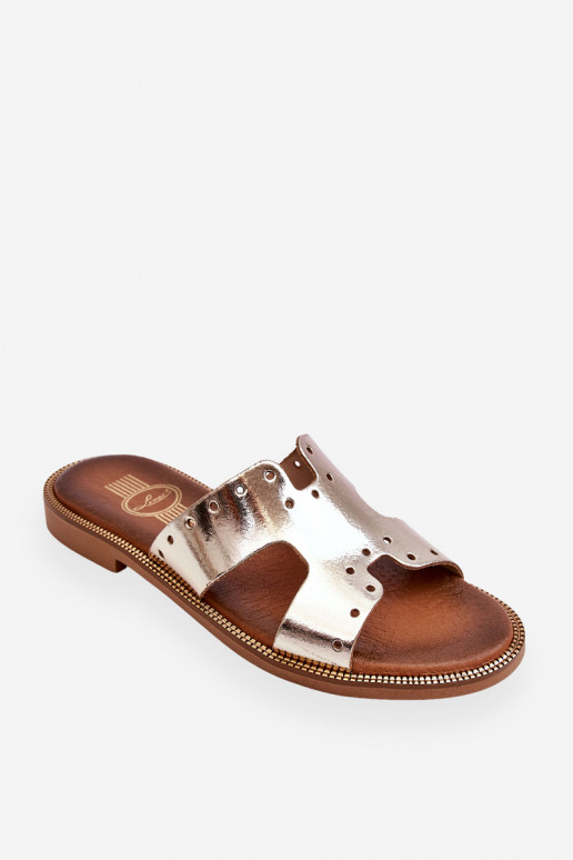 Zazoo 40326 Moteriškas Šlepetės Su dekoratyviniais išpjovomis aukso spalvos Zazoo 40326 Moteriškas Šlepetės Su dekoratyviniais išpjovomis aukso spalvos