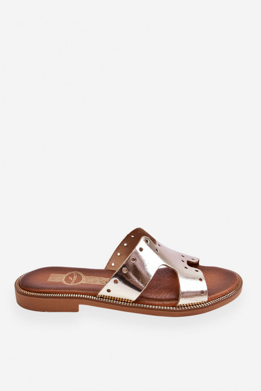 Zazoo 40326 Moteriškas Šlepetės Su dekoratyviniais išpjovomis aukso spalvos Zazoo 40326 Moteriškas Šlepetės Su dekoratyviniais išpjovomis aukso spalvos