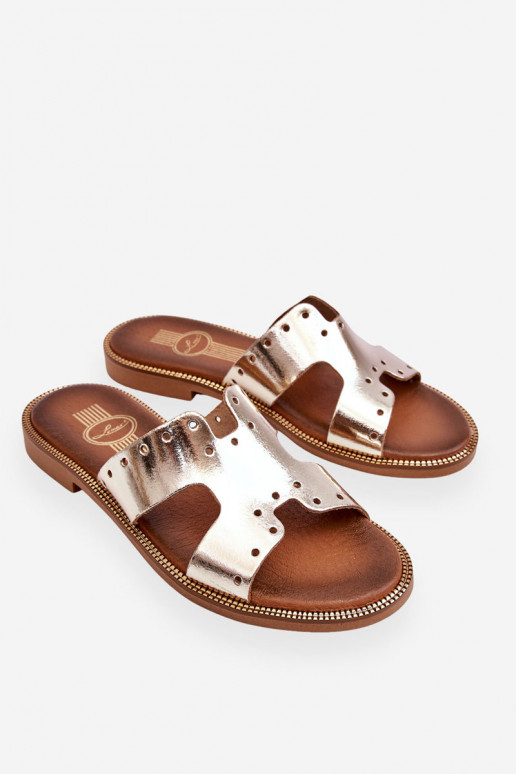 Zazoo 40326 Moteriškas Šlepetės Su dekoratyviniais išpjovomis aukso spalvos Zazoo 40326 Moteriškas Šlepetės Su dekoratyviniais išpjovomis aukso spalvos