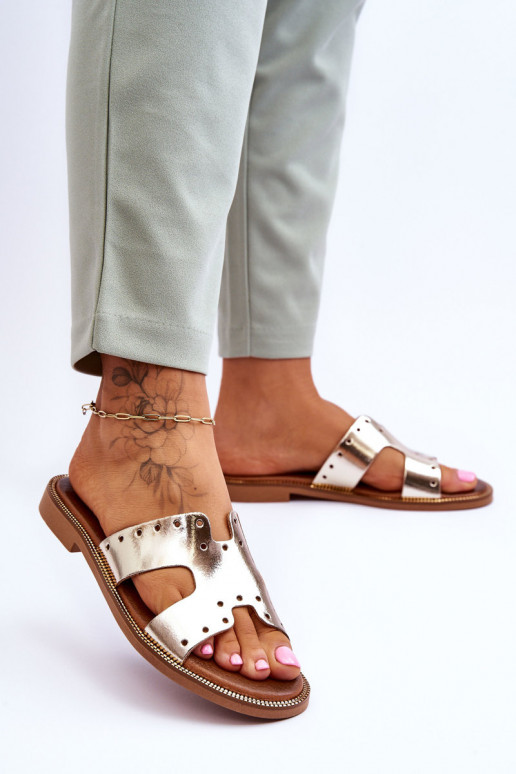 Zazoo 40326 Moteriškas Šlepetės Su dekoratyviniais išpjovomis aukso spalvos Zazoo 40326 Moteriškas Šlepetės Su dekoratyviniais išpjovomis aukso spalvos