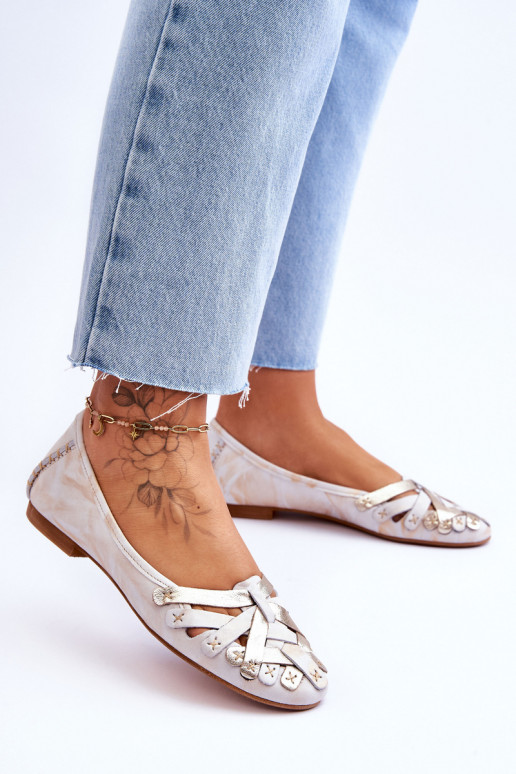 Moteriškas Balerinos Tai turiciejka 01358-22 smėlio spalvos-aukso spalvos Moteriškas Balerinos Tai turiciejka 01358-22 smėlio spalvos-aukso spalvos