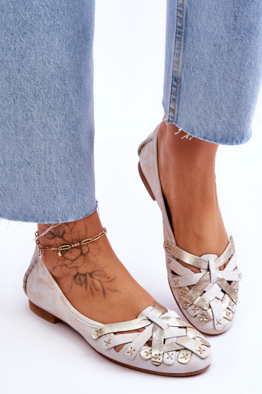 Moteriškas Balerinos Tai turiciejka 01358-22 smėlio spalvos-aukso spalvos Moteriškas Balerinos Tai turiciejka 01358-22 smėlio spalvos-aukso spalvos