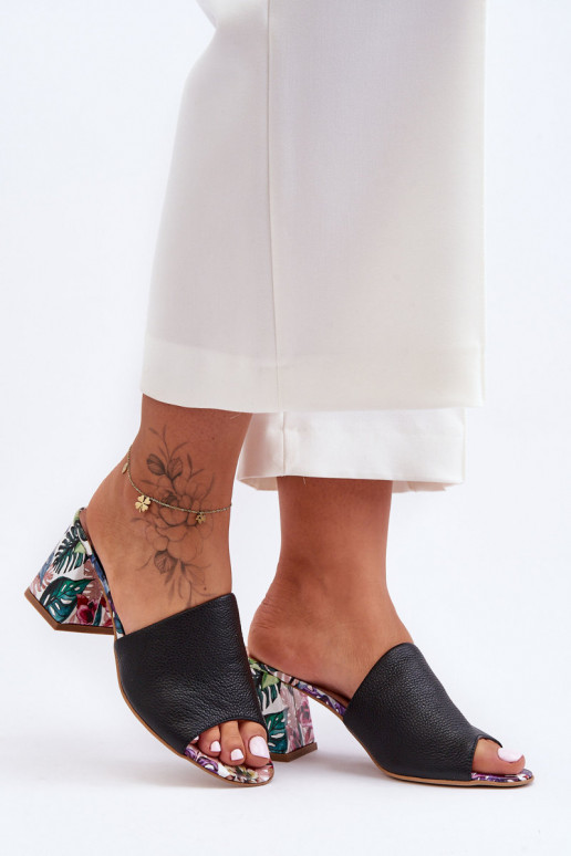 Moteriškas Odinės šlepetės su kulniukais LeĮskis Shoes 3209/K juodos spalvos Moteriškas Odinės šlepetės su kulniukais LeĮskis Shoes 3209/K juodos spalvos