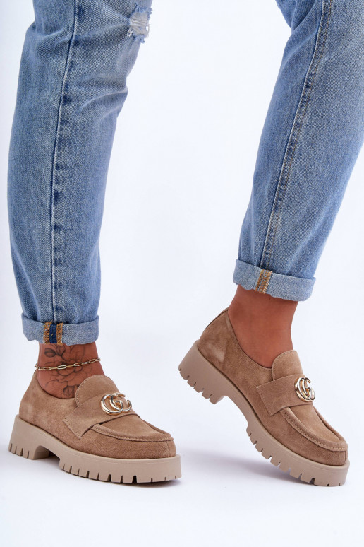 Moteriškas batai iš zomšos su ornamentais smėlio spalvos Rosefalls