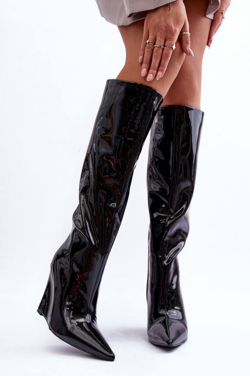 su lako efektu ilgaauliai batai Ant platformos juodos spalvos Delinn su lako efektu ilgaauliai batai Ant platformos juodos spalvos Delinn