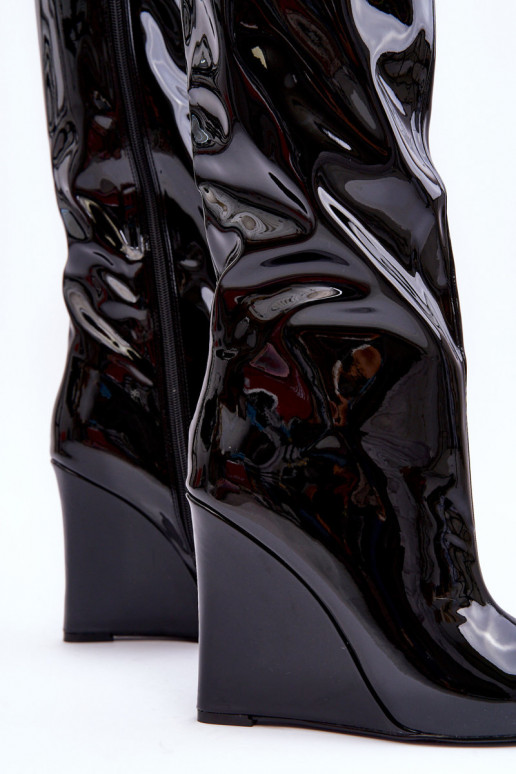 su lako efektu ilgaauliai batai Ant platformos juodos spalvos Delinn su lako efektu ilgaauliai batai Ant platformos juodos spalvos Delinn