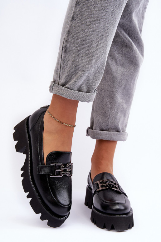 Moteriškas Oda batai Mokasinai su ornamentais Laura Messi 2699 juodos spalvos