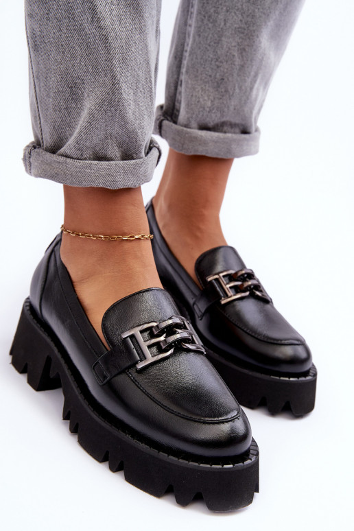 Moteriškas Oda batai Mokasinai su ornamentais Laura Messi 2699 juodos spalvos