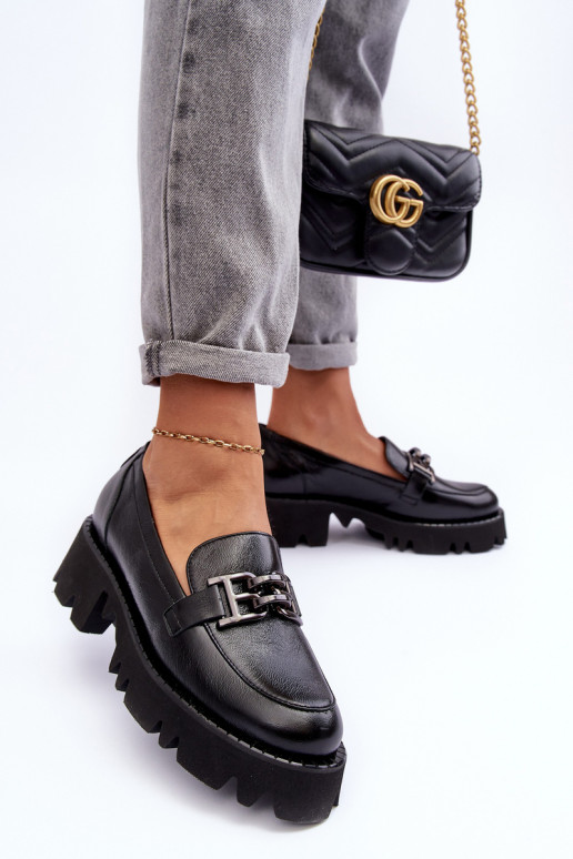 Moteriškas Oda batai Mokasinai su ornamentais Laura Messi 2699 juodos spalvos