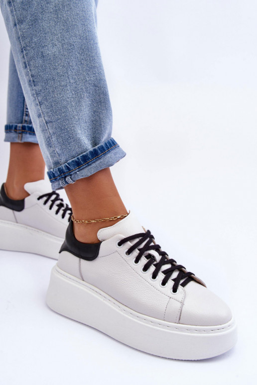 Moteriškas sportiniai bateliai Oda su platforma Baltos-juodos spalvos Lemar 10150 Moteriškas sportiniai bateliai Oda su platforma Baltos-juodos spalvos Lemar 10150